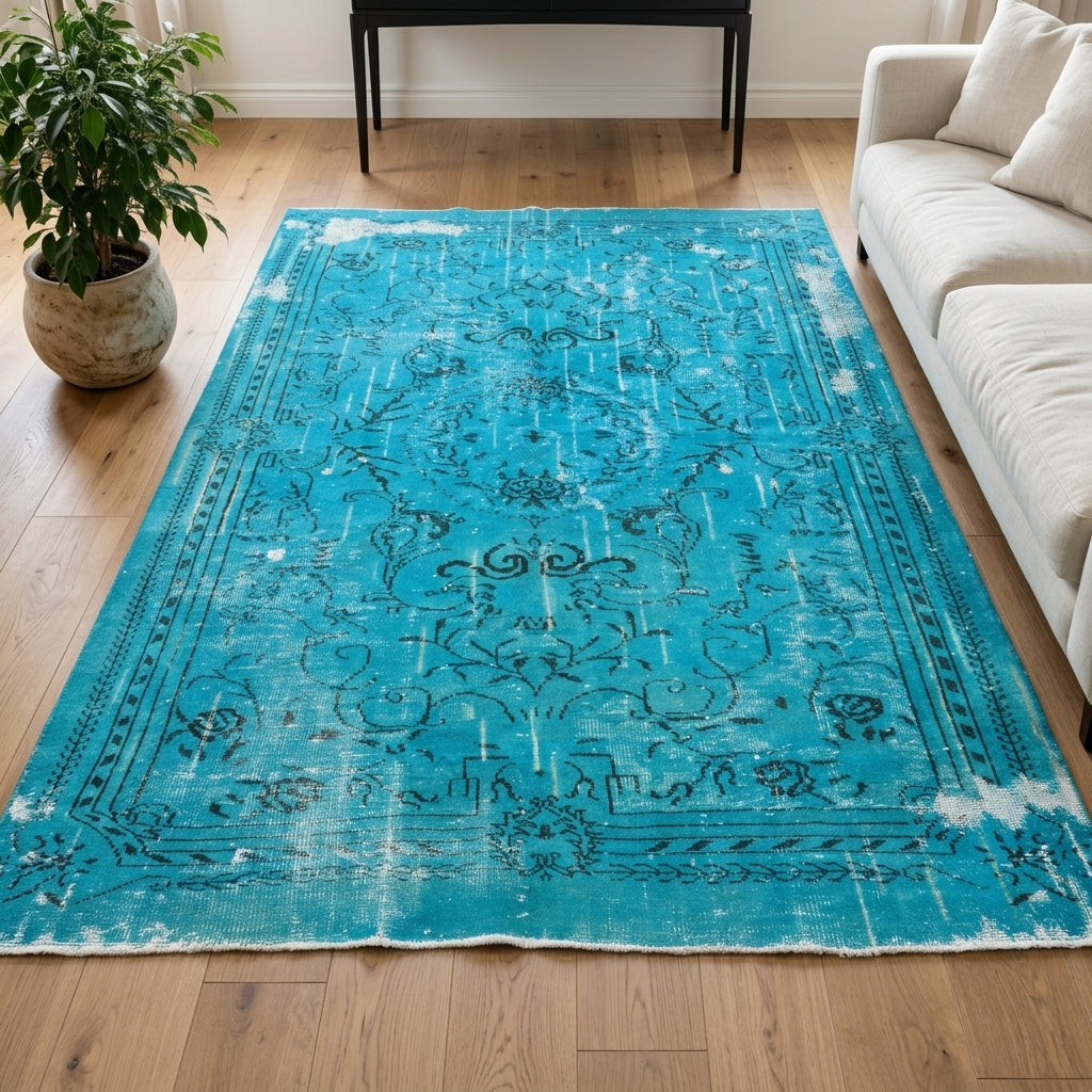 Oriental pattern on the Euterpe overdyed vintage area rug – handmade in Anatolia, Turkey