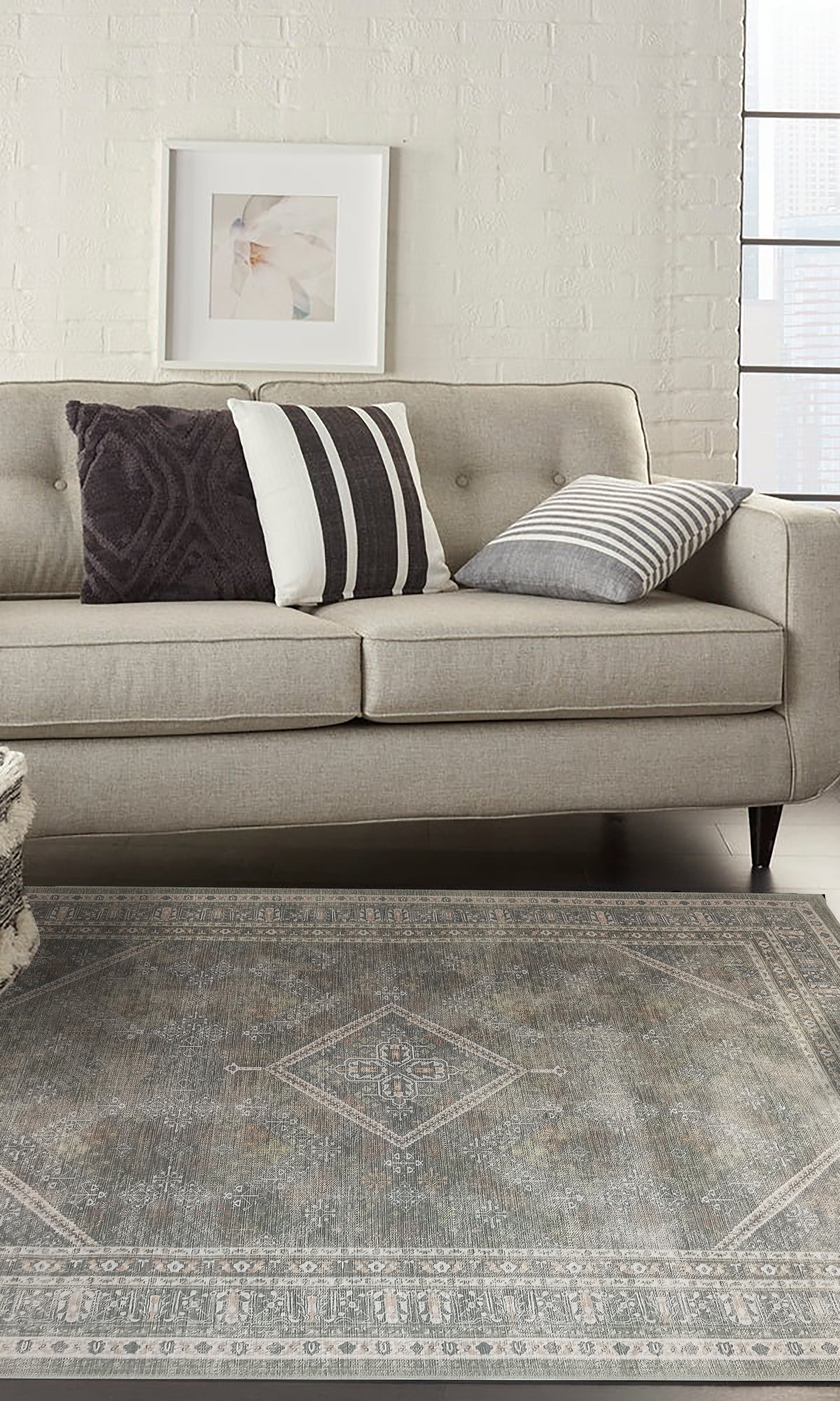 Nila Turkish Vintage Geometric Green & Olive Rug