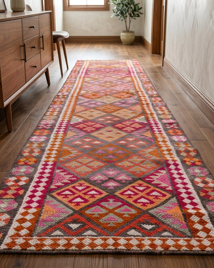 Ikat pattern on the Nephanthe vintage runner rug – handmade in Anatolia, Turkey