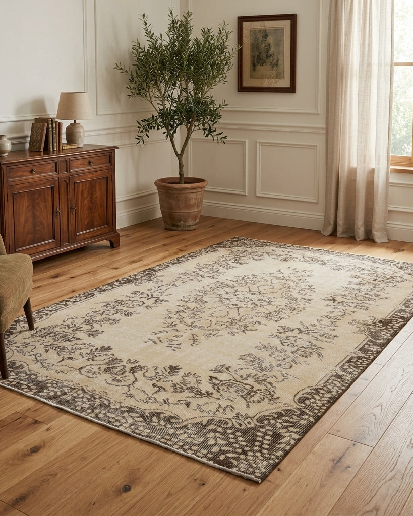 Oriental pattern on the Kumrusel vintage area rug – handmade in Anatolia, Turkey