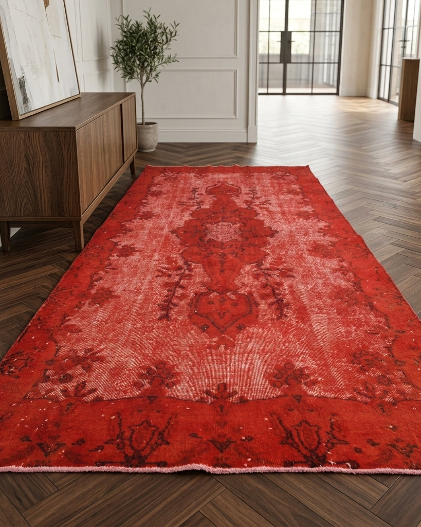 Oriental pattern on the Lutfiyegul overdyed vintage area rug – handmade in Anatolia, Turkey