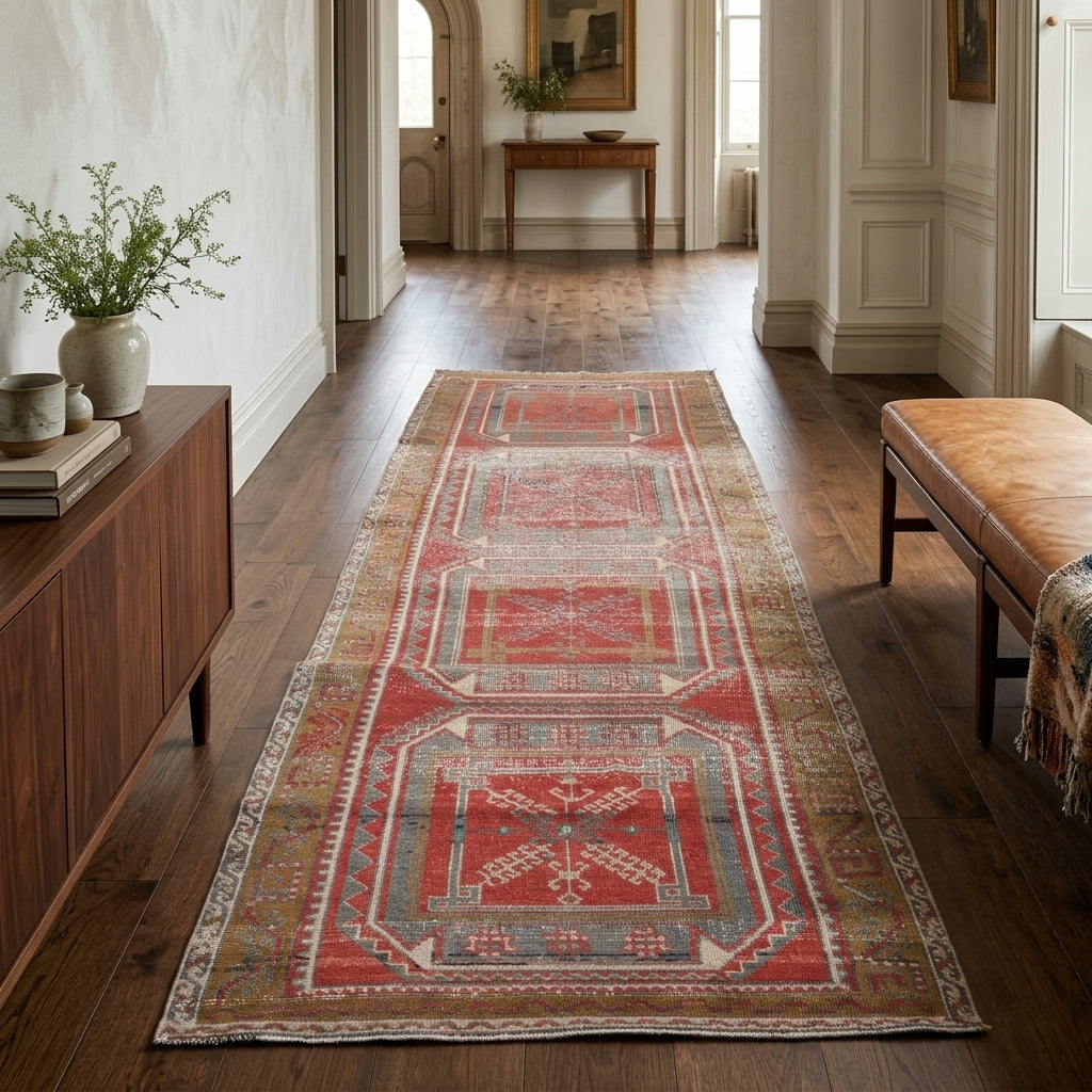 Oriental pattern on the Jalesev vintage runner rug – handmade in Anatolia, Turkey
