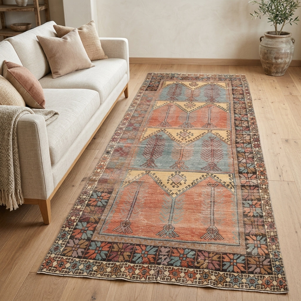 Oriental pattern on the Nihanpare vintage runner rug – handmade in Anatolia, Turkey