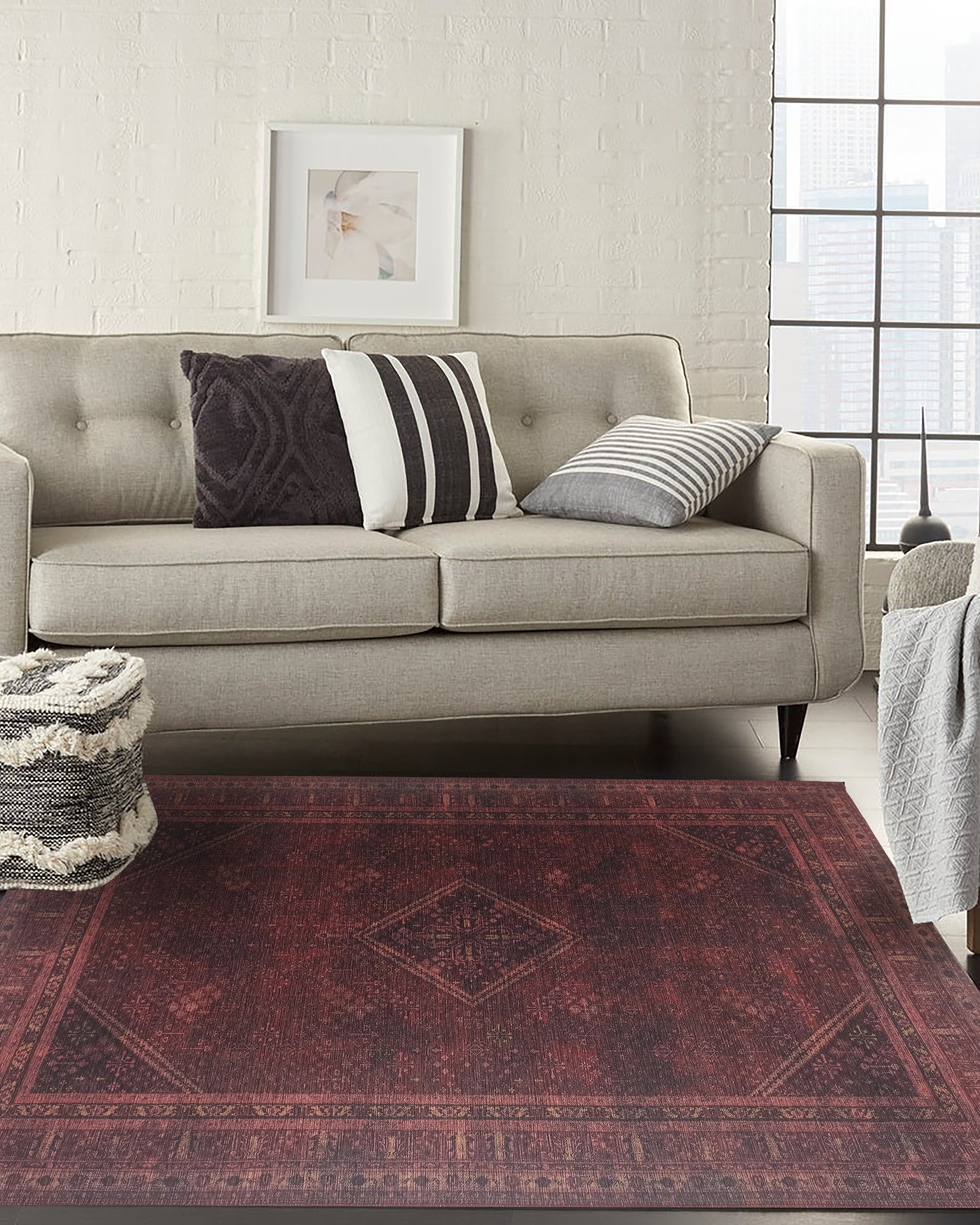 Shaza Turkish Vintage Geometric Burgundy & Red Rug