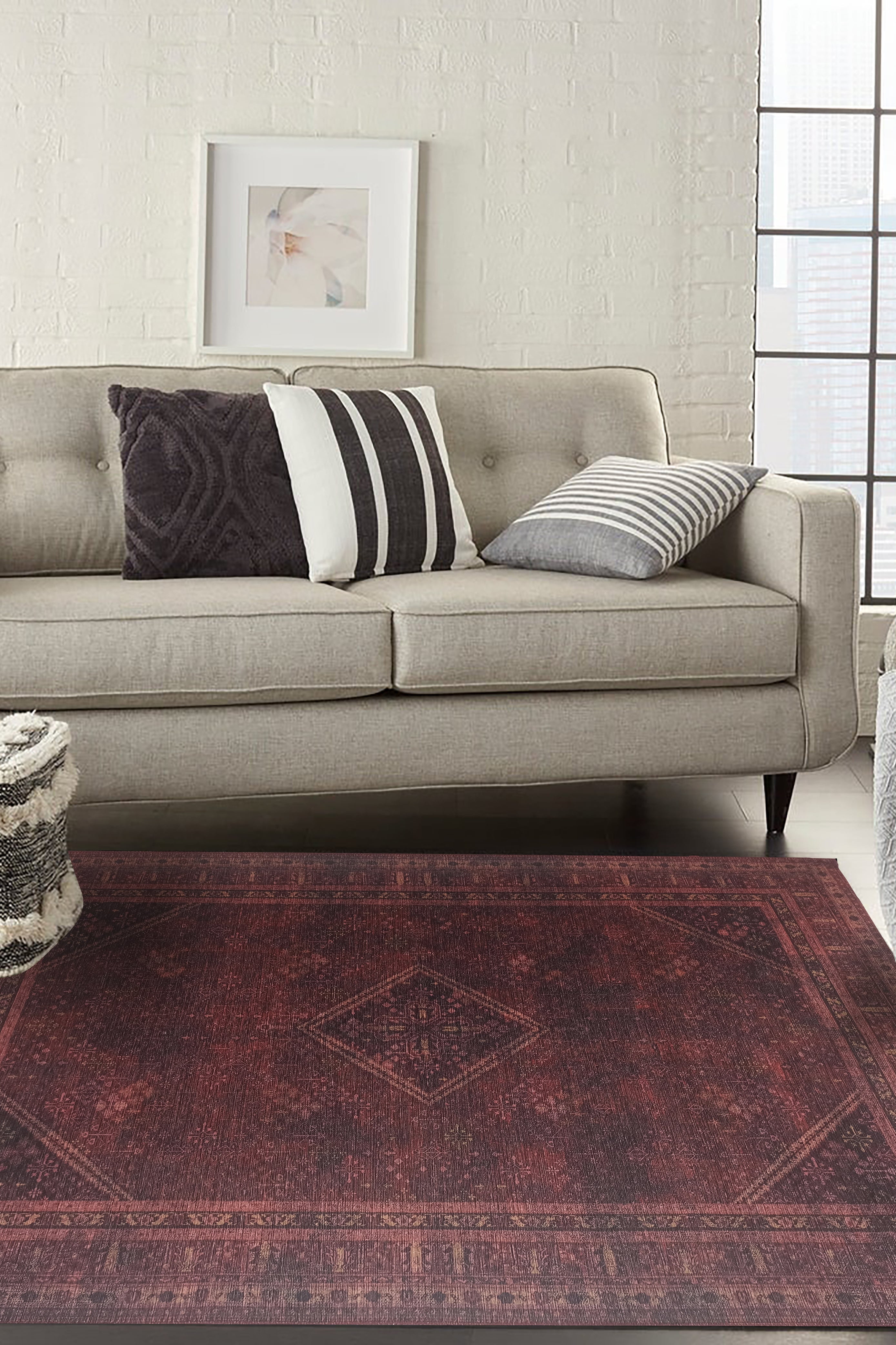 Shaza Turkish Vintage Geometric Burgundy & Red Rug