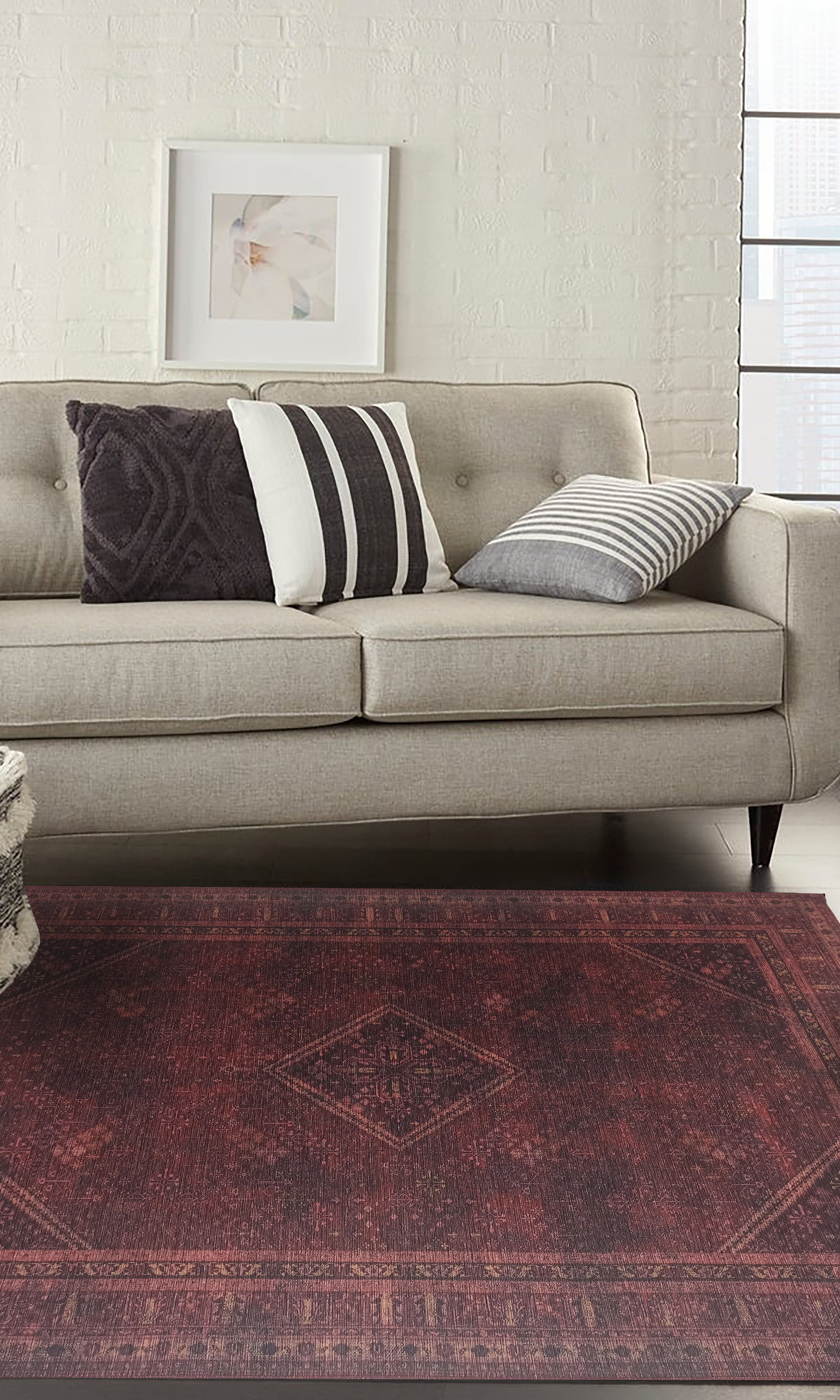 Shaza Turkish Vintage Geometric Burgundy & Red Rug