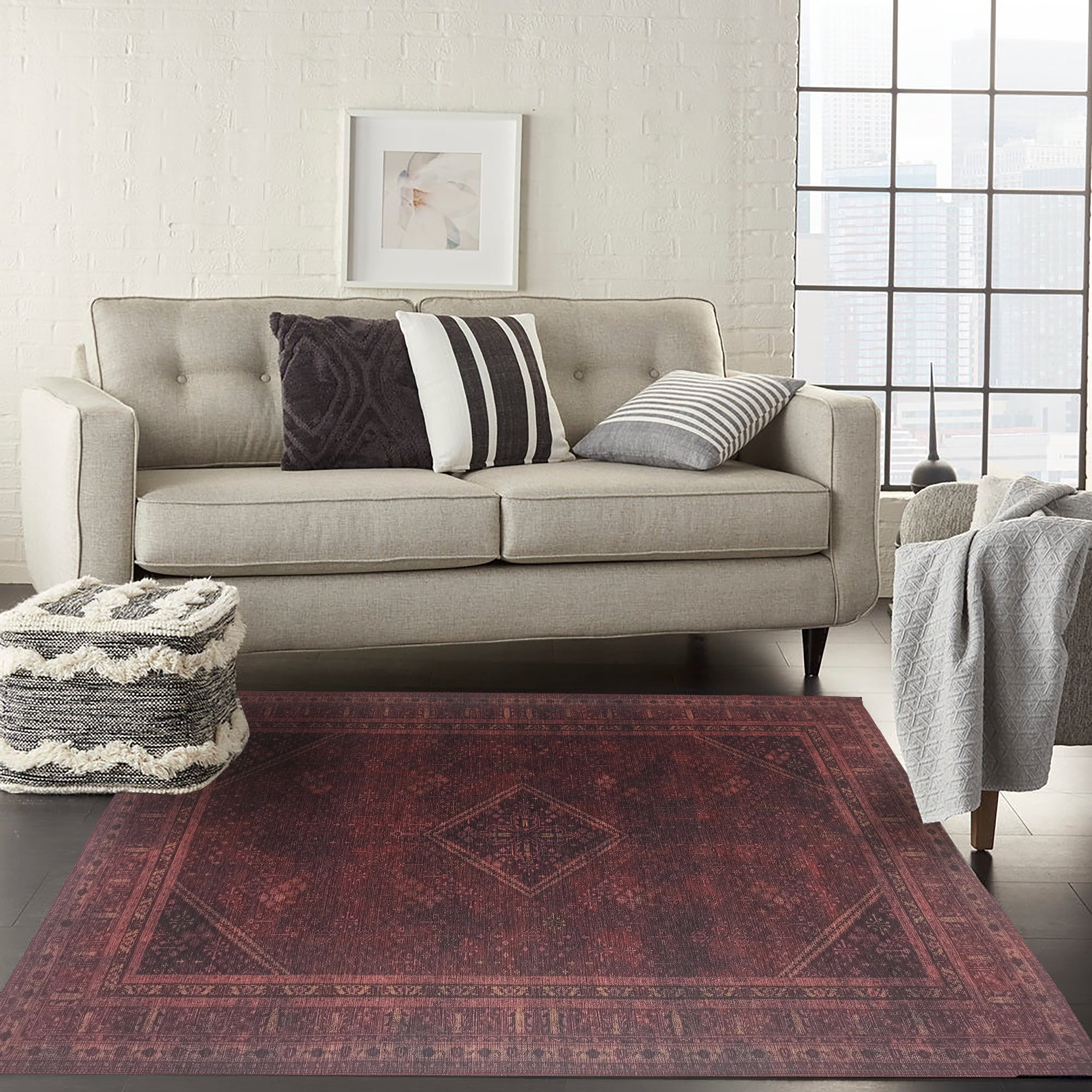 Shaza Turkish Vintage Geometric Burgundy & Red Rug