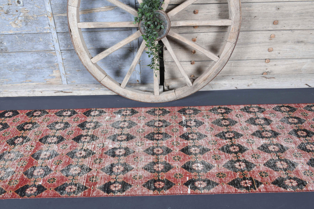 One-of-a-kind 1950s Anatolian antique washed vintage runner rug in wool, 2'7" x 9'6"