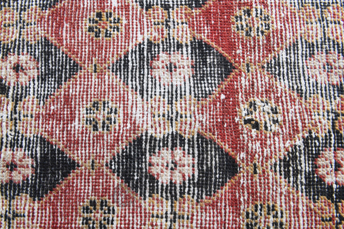 Authentic Anatolian antique washed vintage runner rug (1950s) with ikat design – one-of-a-kind at Fame Rugs