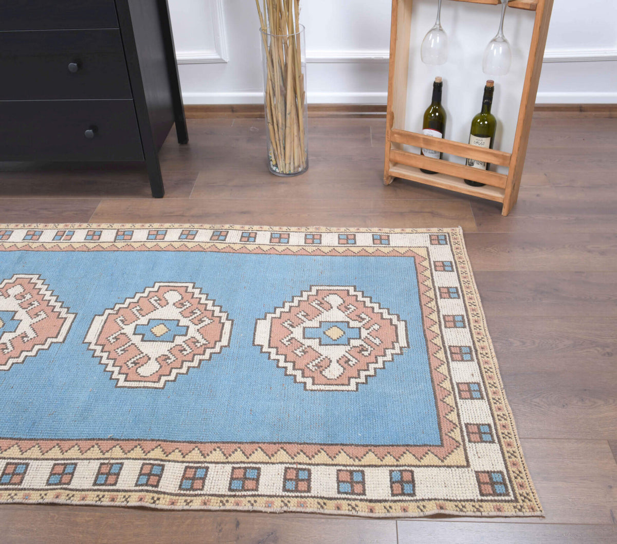 3x10 Pastel Blue Vintage Oushak Runner Rug