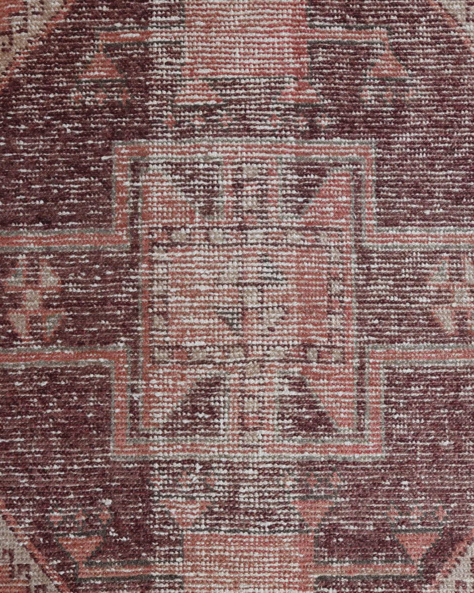 Papaya runner: 1970s handmade Anatolian runner with tribal motifs and cotton backing