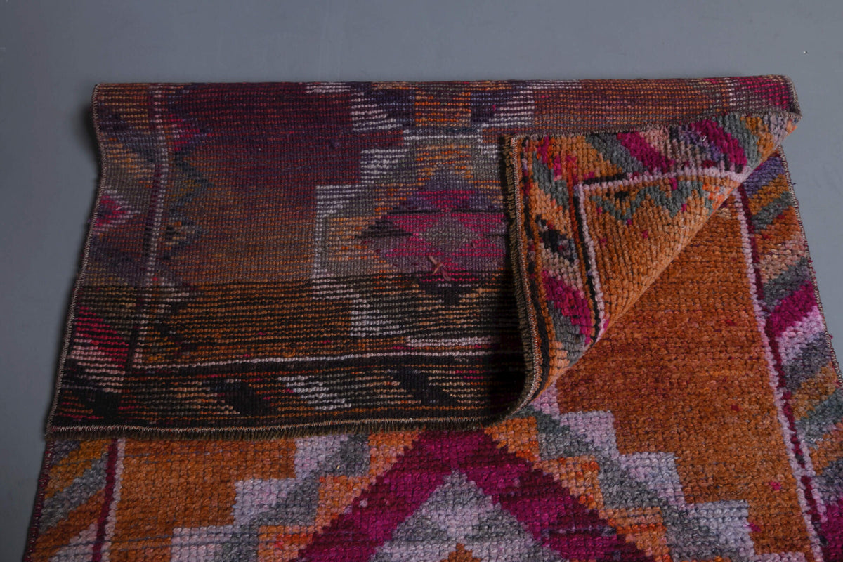 87x325 cm vintage Anatolian runner rug – Ouranodike, low pile, wool