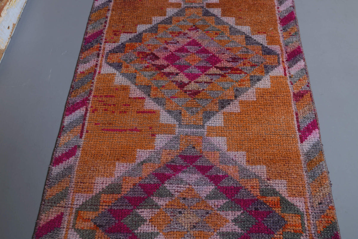 Handmade wool runner from Anatolia, Turkey – Vintage Herki Runner Rug 2'10" x 10'8"