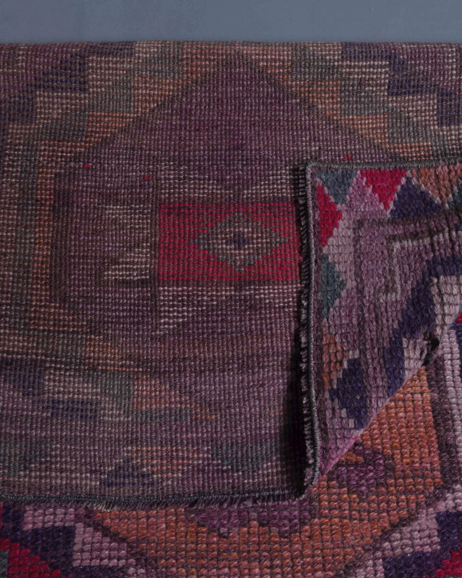Nesterenban runner: 1970s handmade Anatolian runner with geometric motifs and cotton backing
