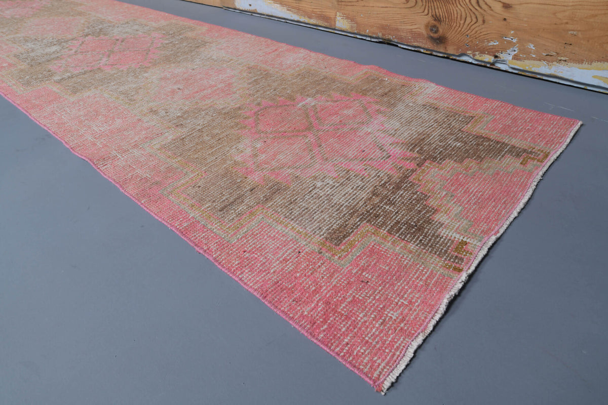Miraysu runner: 1970s handmade Anatolian runner with geometric motifs and cotton backing