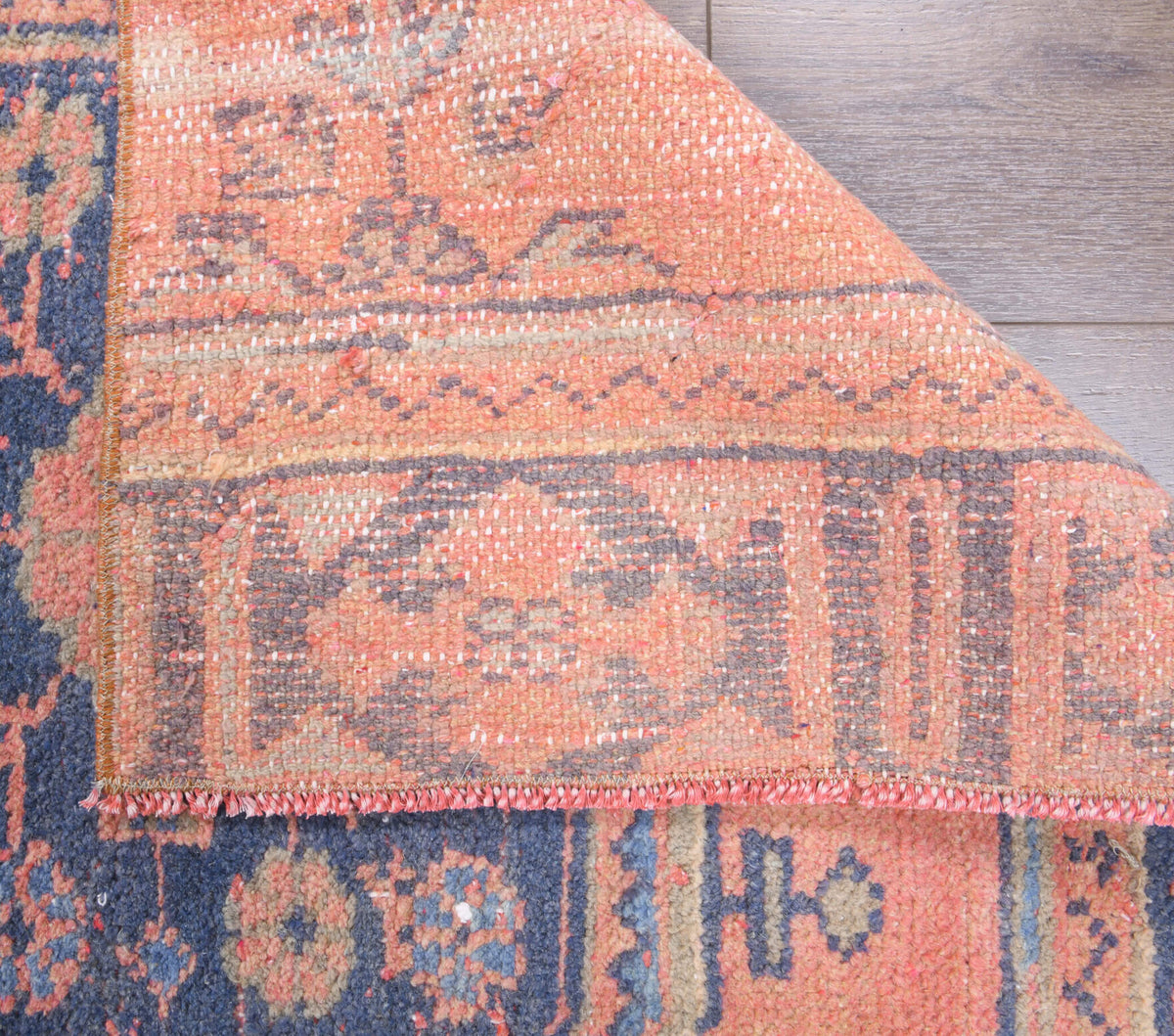 Lysipelia runner: 1970s handmade Anatolian runner with floral motifs and cotton backing