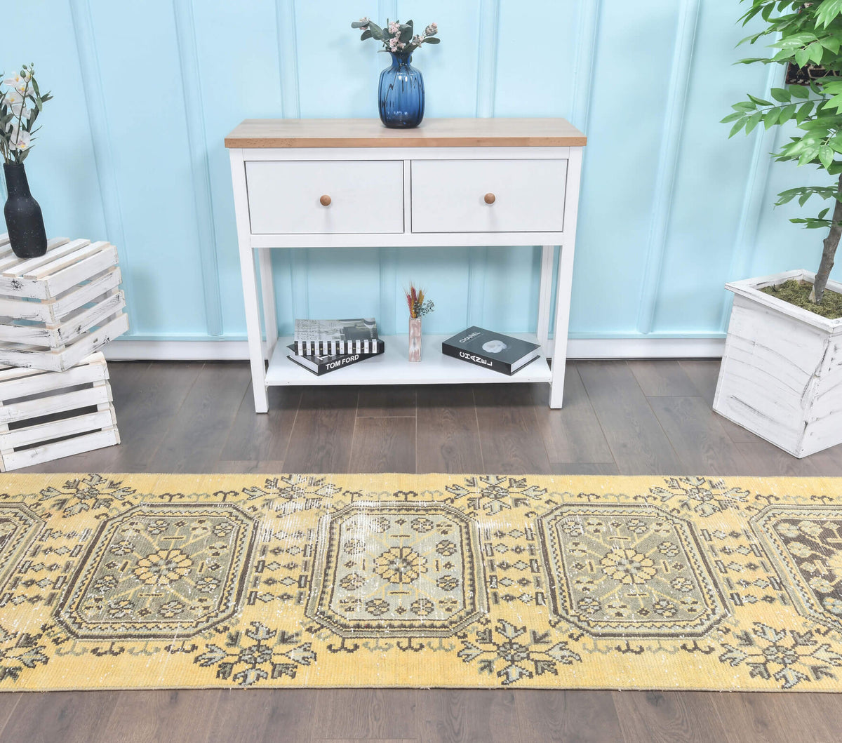Vintage Oushak Runner Yellow Rug