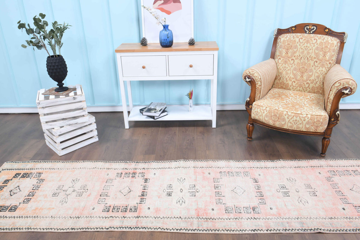 One-of-a-kind 1950s Anatolian antique washed vintage runner rug in wool, 2'8" x 10'9"