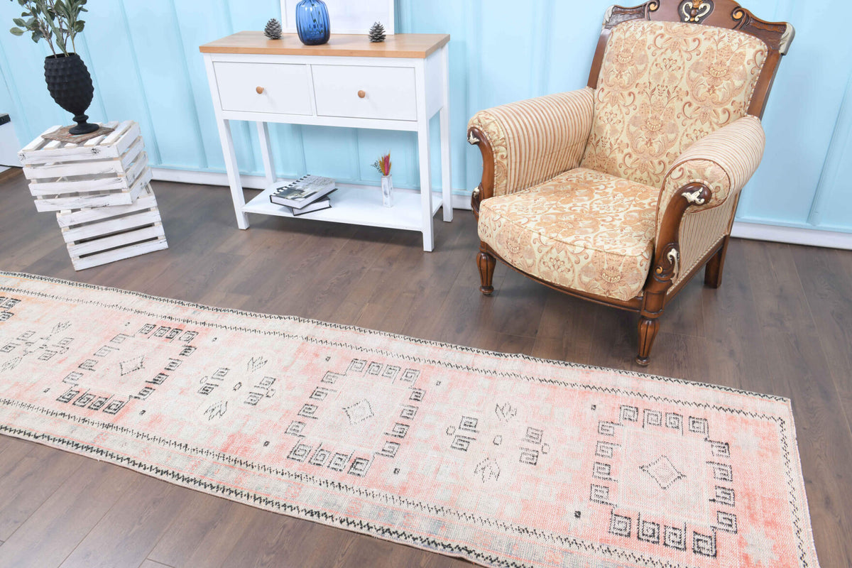 Sedef runner: 1950s handmade Anatolian runner with oriental motifs and cotton backing