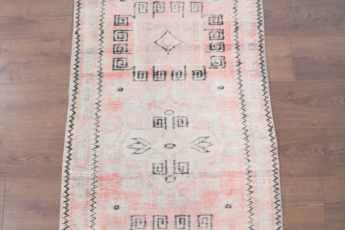 82x328 cm antique washed vintage Anatolian runner rug – Sedef, low pile, wool