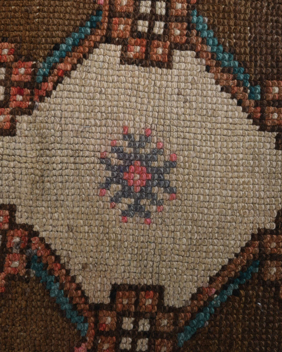 Siladeniz runner: 1970s handmade Anatolian runner with oriental motifs and cotton backing