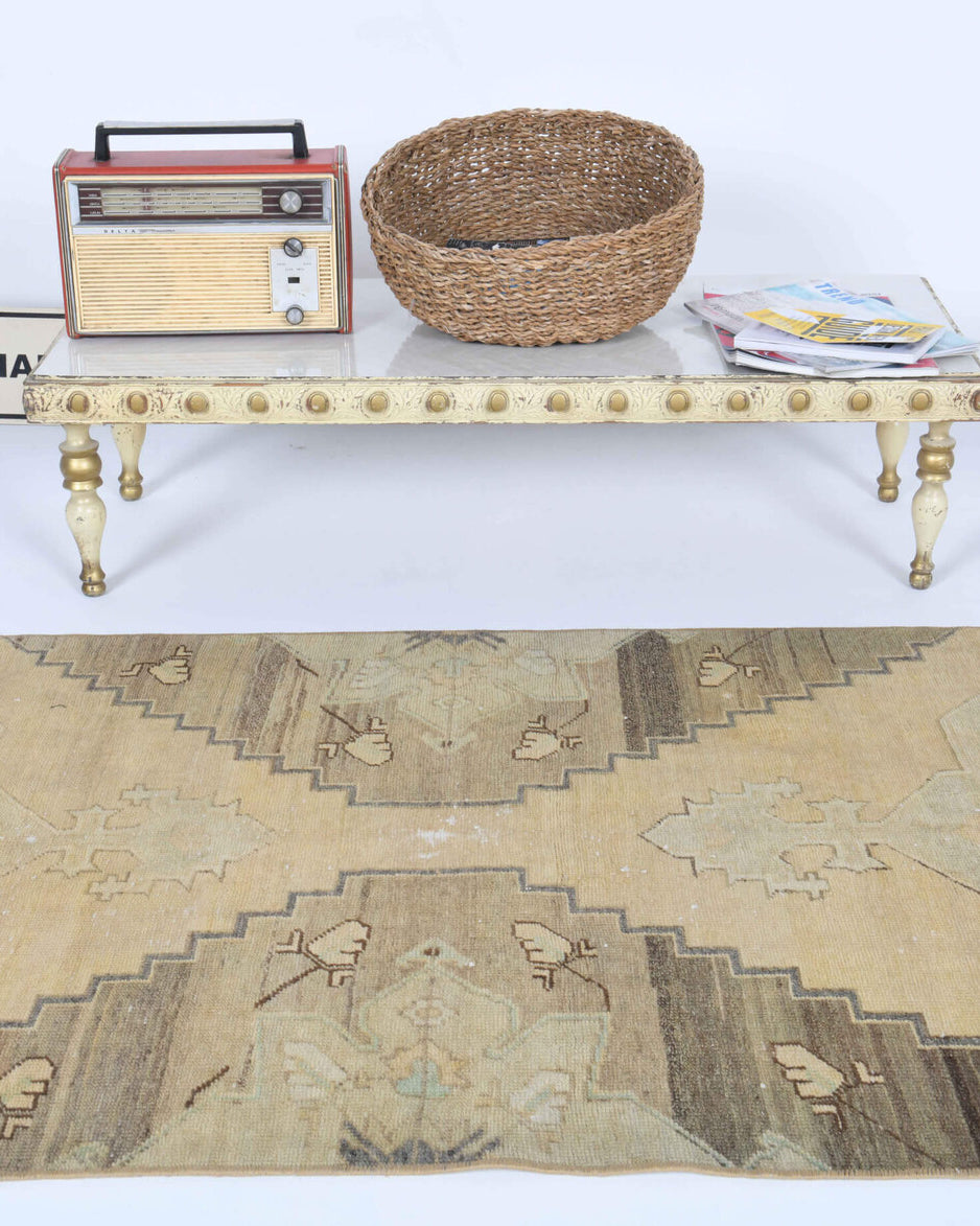 Pervasad runner: 1970s handmade Anatolian runner with oriental motifs and cotton backing