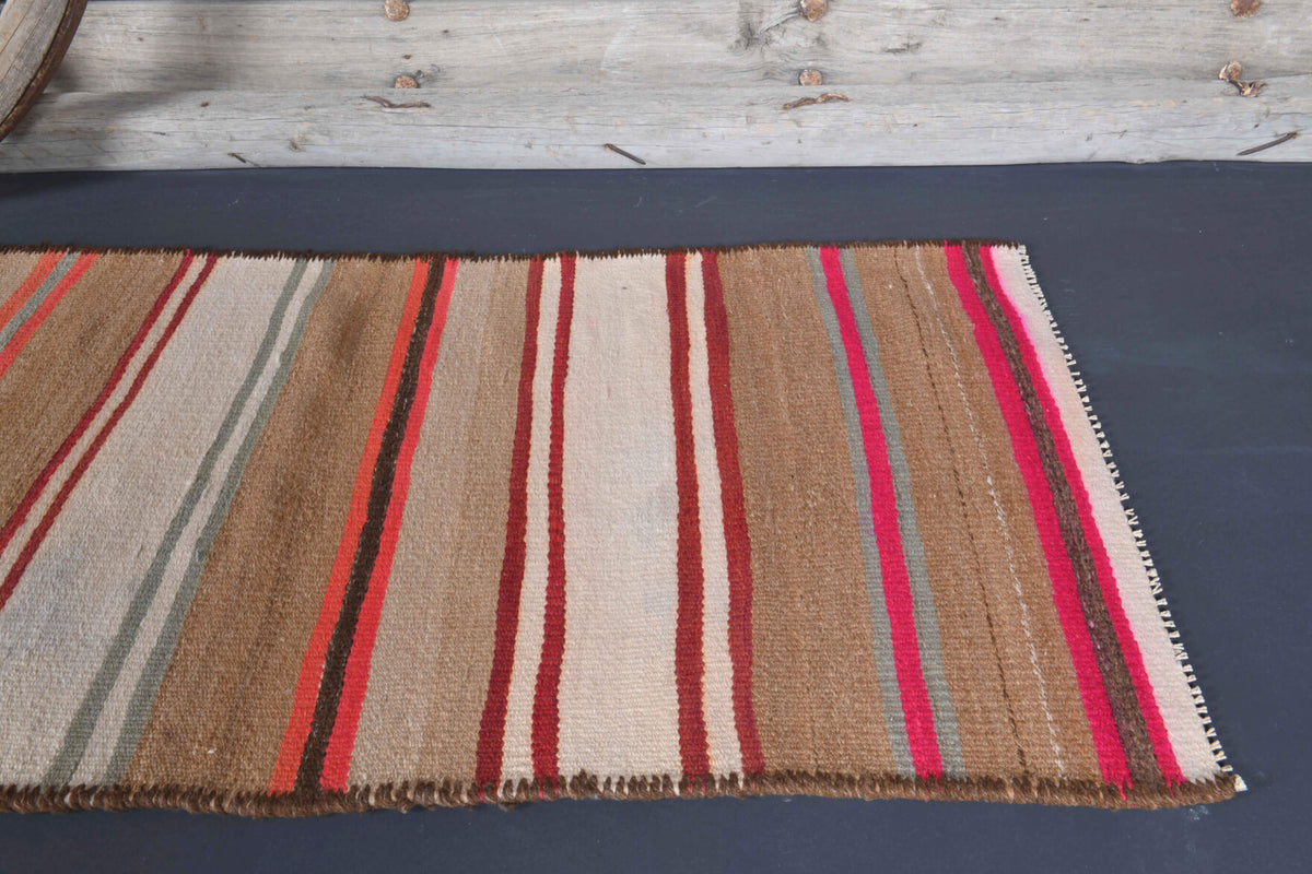 Sophropelia runner: 1960s handwoven flatweave Anatolian runner with striped motifs