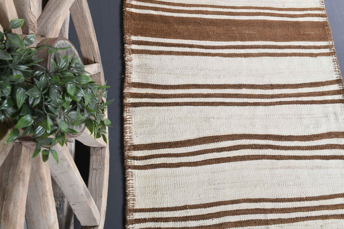 Authentic Anatolian vintage kilim runner rug (1970s) with striped design – one-of-a-kind at Fame Rugs