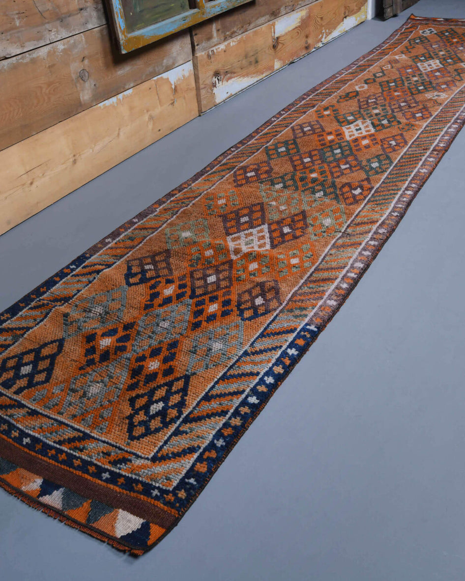 Vintage Hand-Knotted Runner Rug