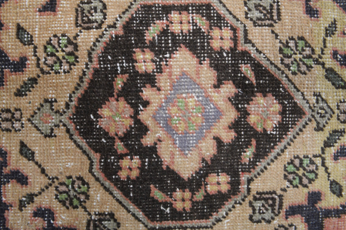 Meke runner: 1970s handmade Anatolian runner with oriental motifs and cotton backing