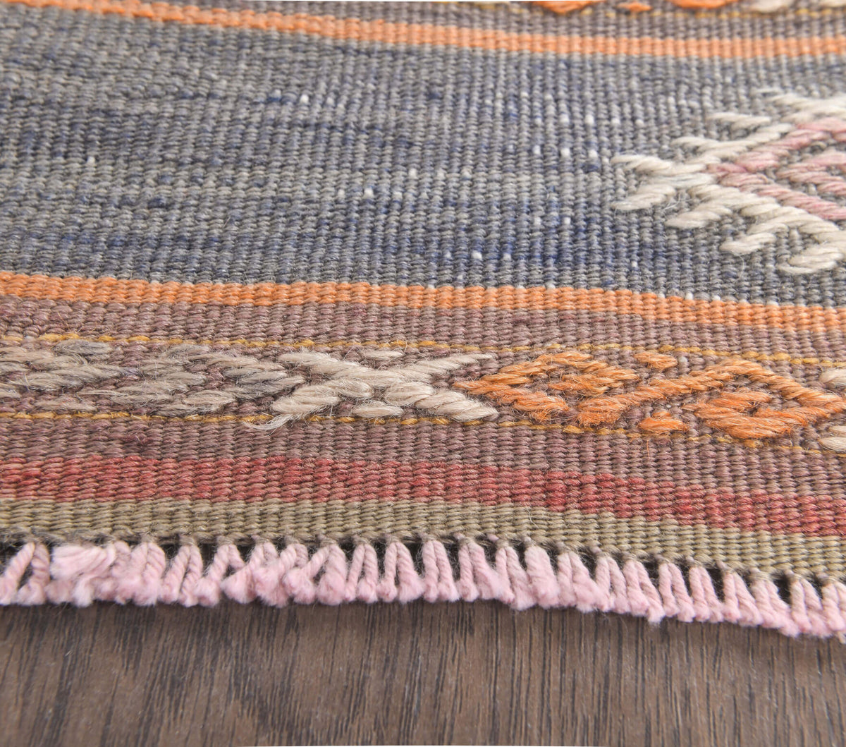 Gulsah kilim: 1960s handwoven flatweave Turkish kilim with ikat motifs
