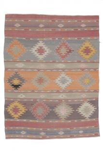 Handwoven flatweave wool kilim from Sivas, Turkey – 3x4 Vintage Handmade Pastel Small Kilim Rug 3'5" x 4'6"