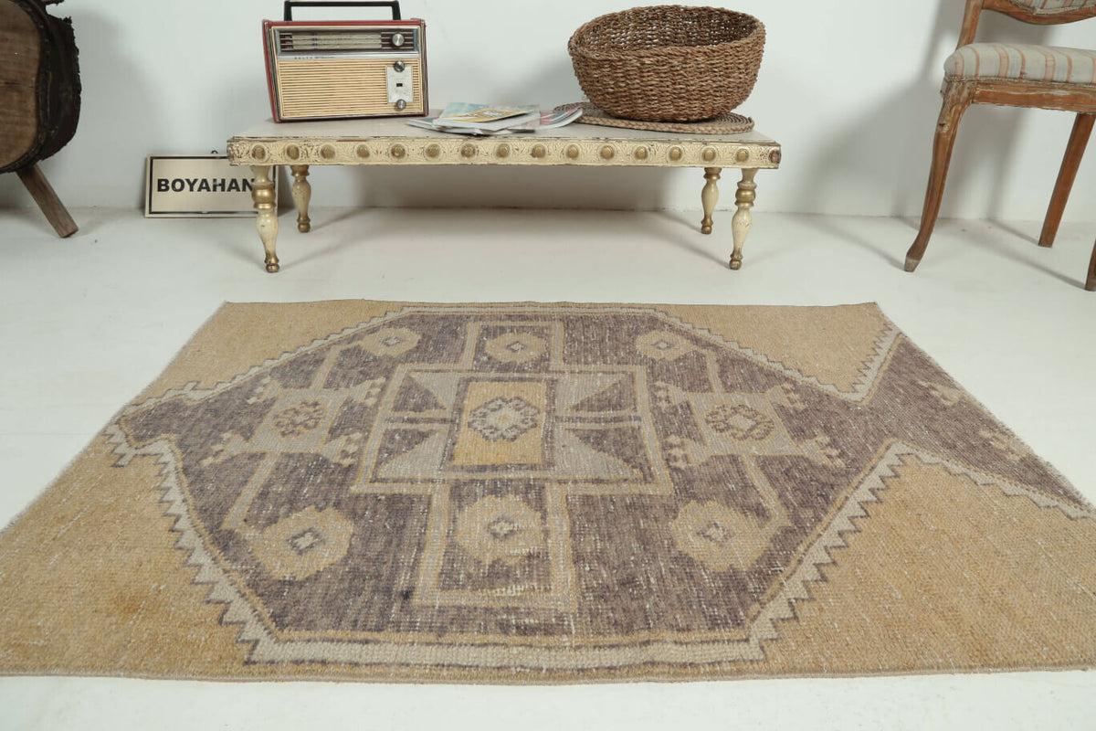 Vintage Yellow Small Oushak Rug