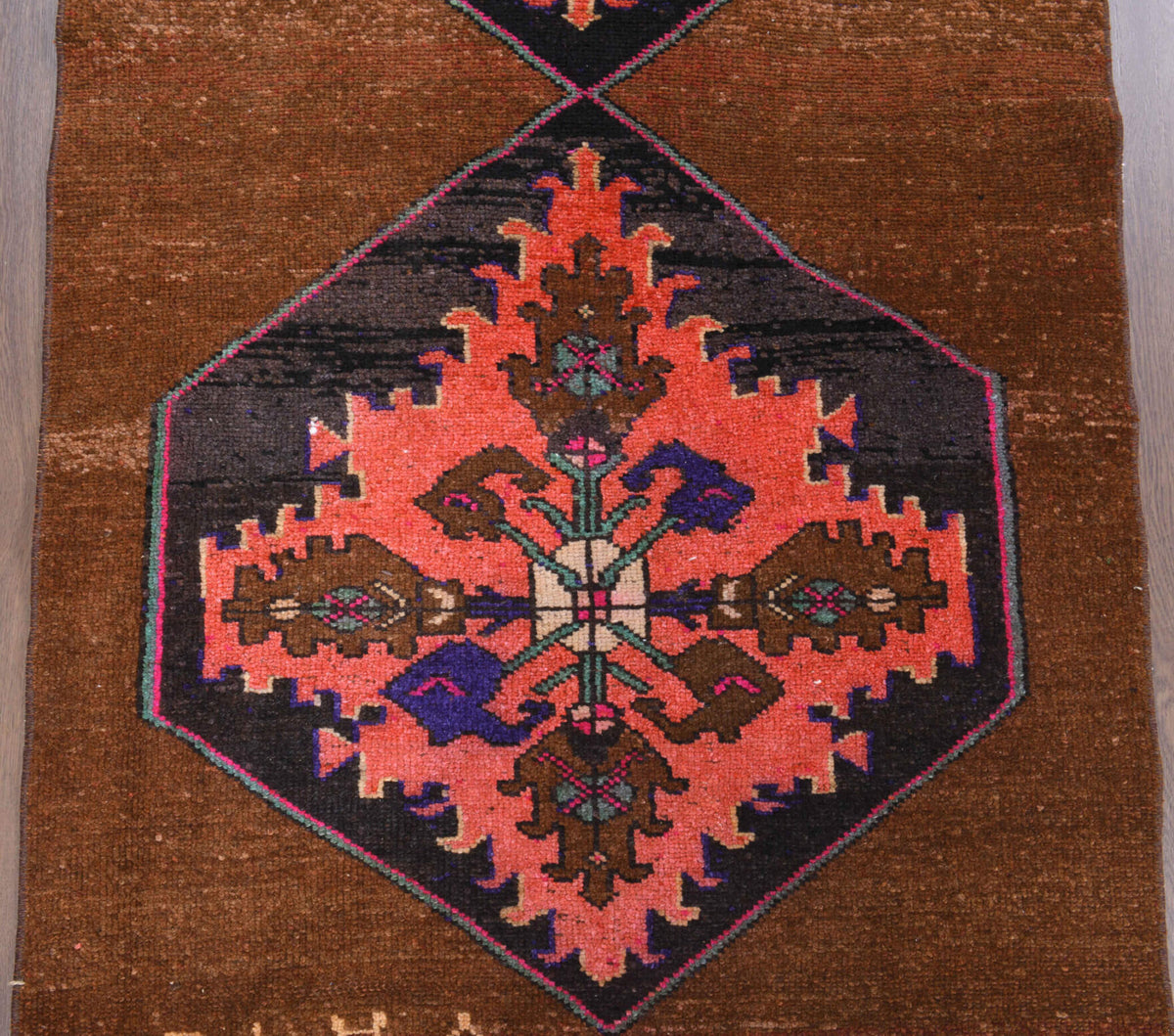 Safaperi runner: 1970s handmade Anatolian runner with oriental motifs and cotton backing