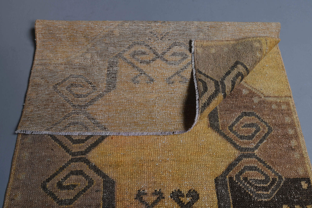 Ocyrhoe runner: 1970s handmade Anatolian runner with geometric motifs and cotton backing