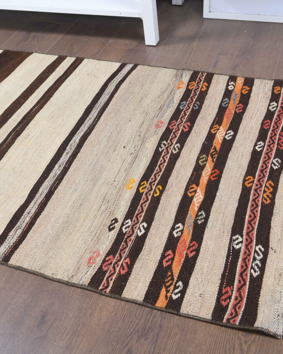Handwoven flatweave wool runner from Anatolia, Turkey – 3x7 Striped Kilim Runner Rug 2'7" x 6'8"