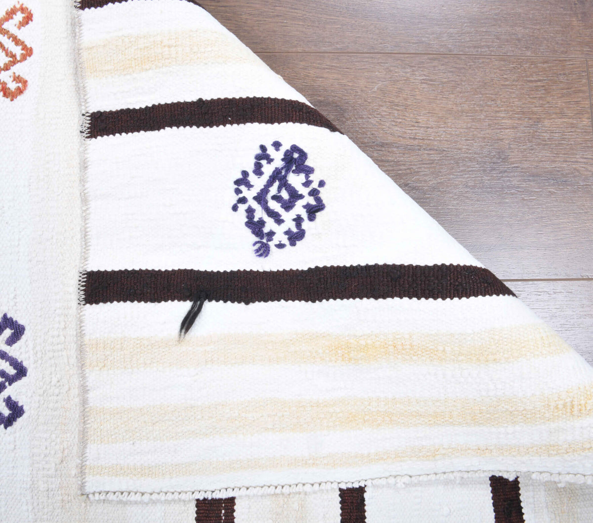 Stenophrosyne runner: 1970s handwoven flatweave Anatolian runner with solid motifs and cotton backing