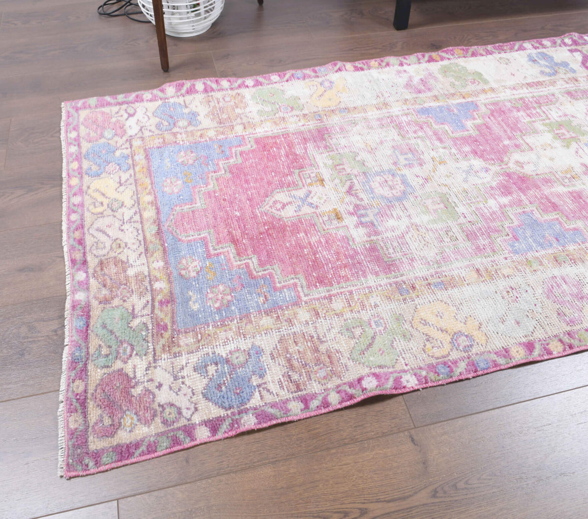 One-of-a-kind 1950s Anatolian antique washed vintage runner rug in wool, 3'1" x 9'4"