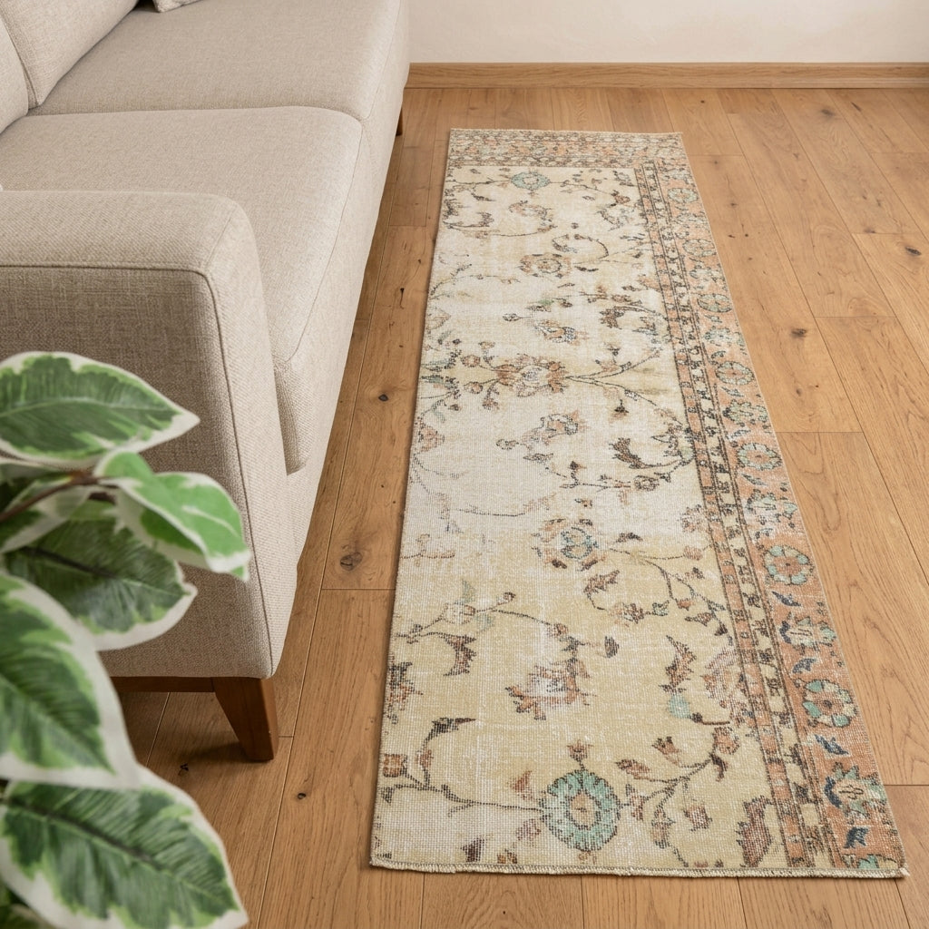 Floral pattern on the Helionoma vintage runner rug – handmade in Anatolia, Turkey