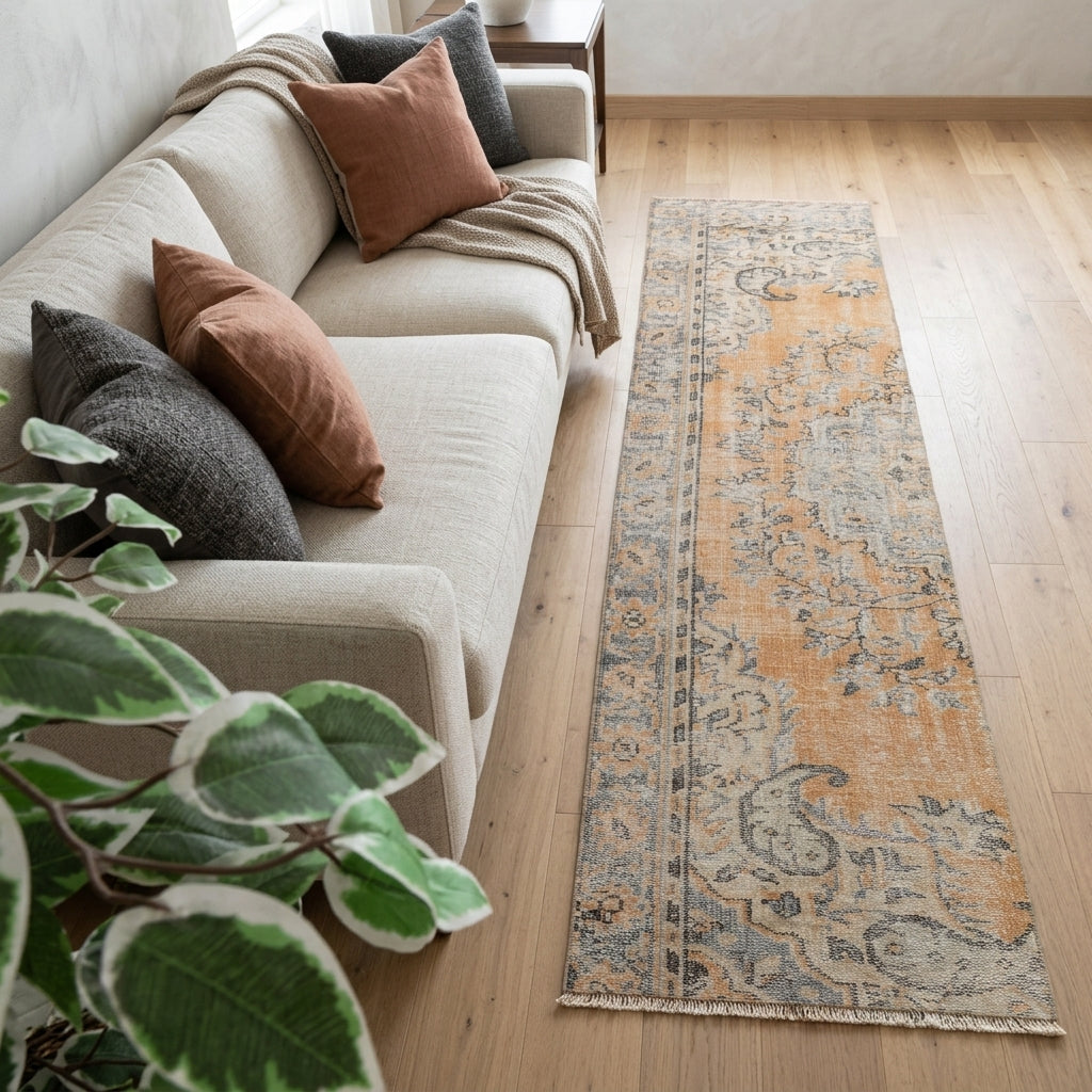 Oriental pattern on the Ioniatima vintage runner rug – handmade in Anatolia, Turkey
