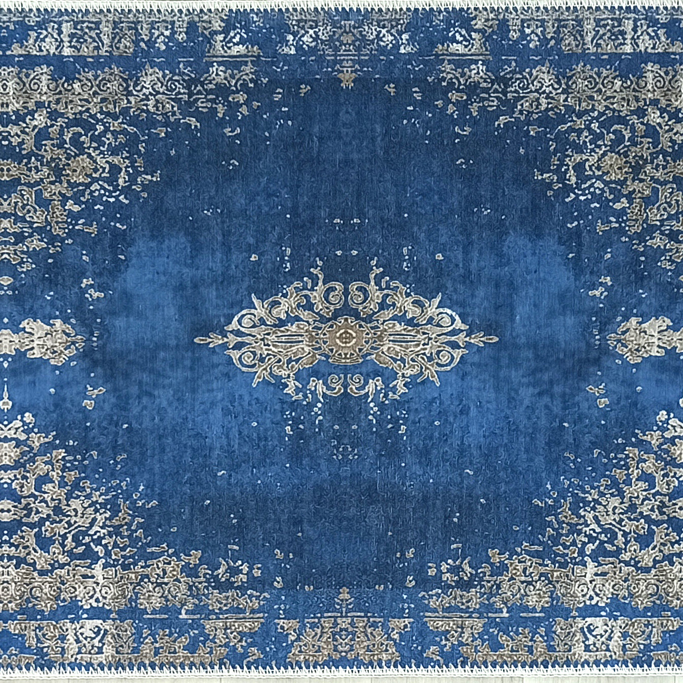 Turkish Light Blue Navy Blue Vintage Rug