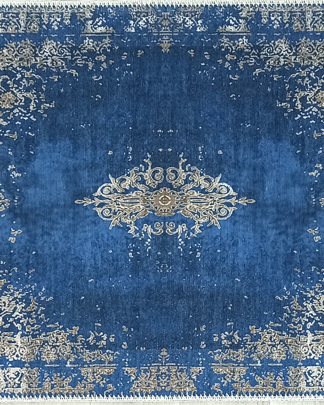 Turkish Light Blue Navy Blue Vintage Rug