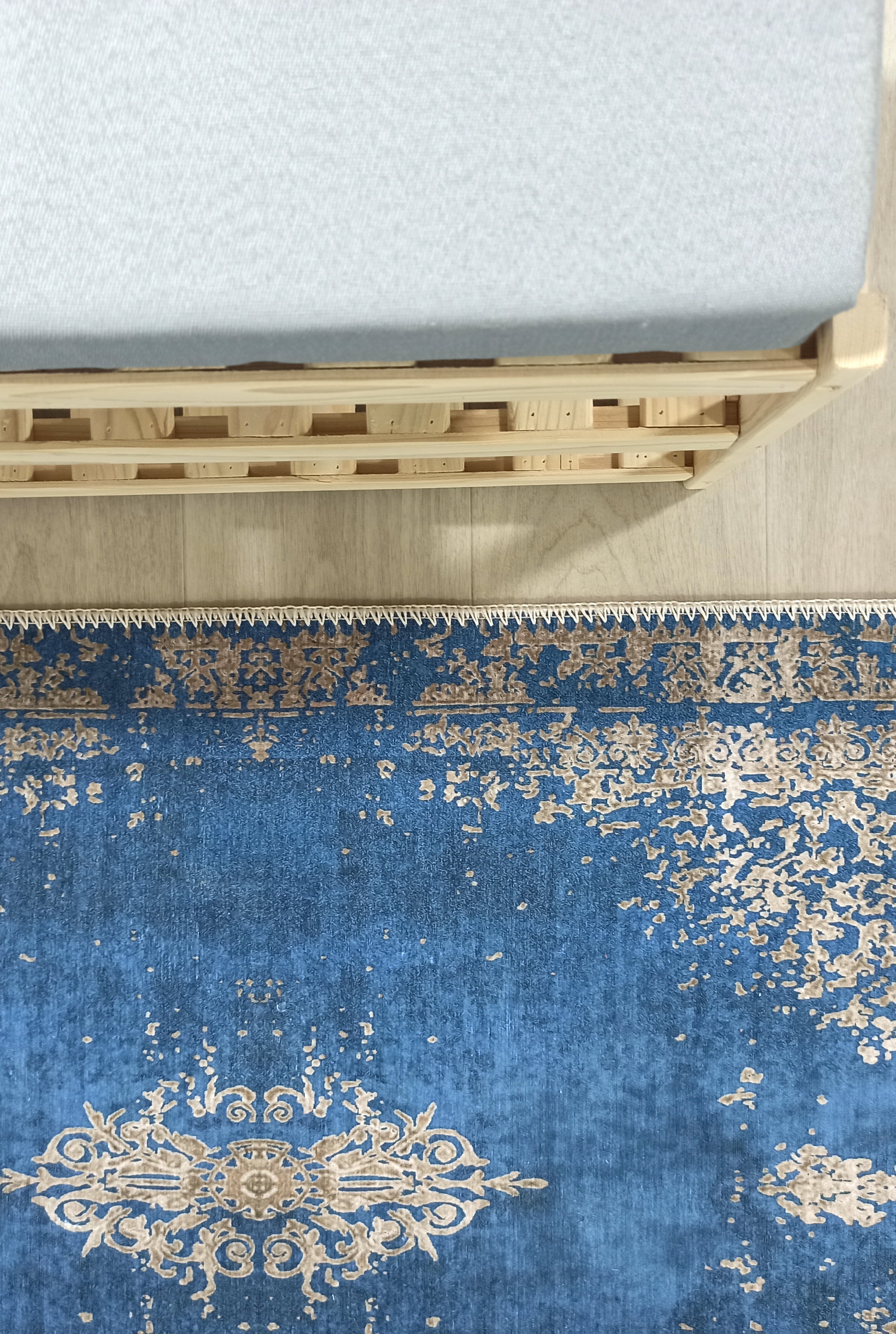 Turkish Light Blue Navy Blue Vintage Rug