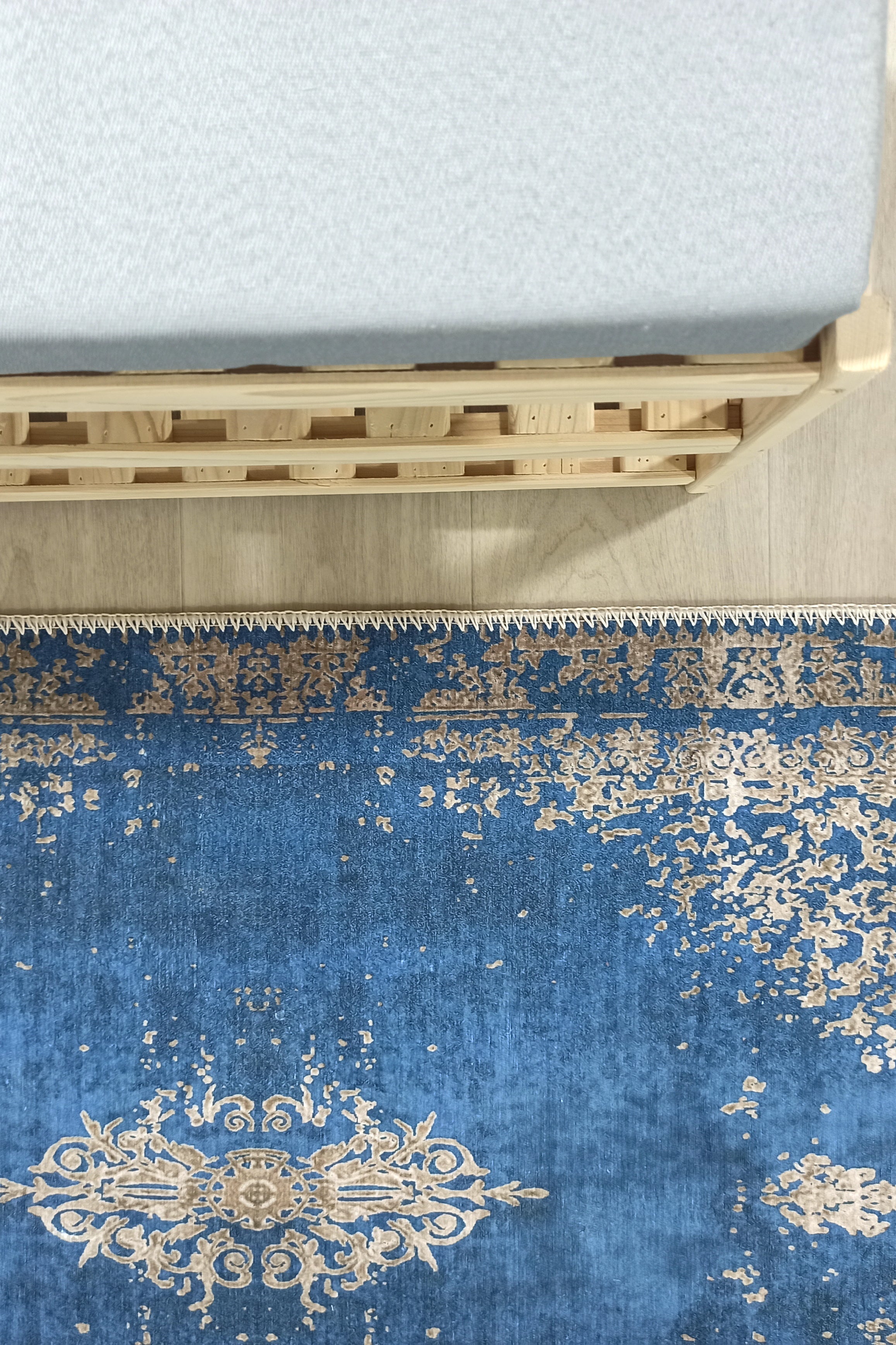 Turkish Light Blue Navy Blue Vintage Rug