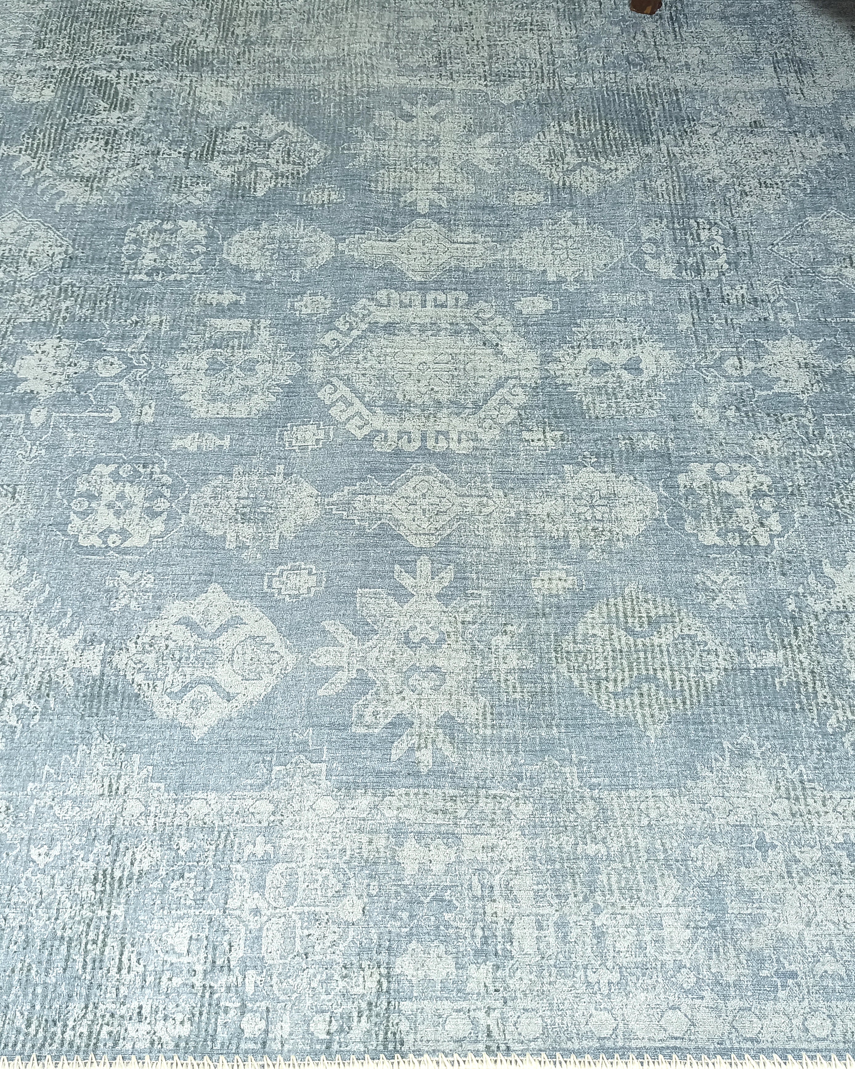 Turkish Gray Light Blue Vintage look Rug