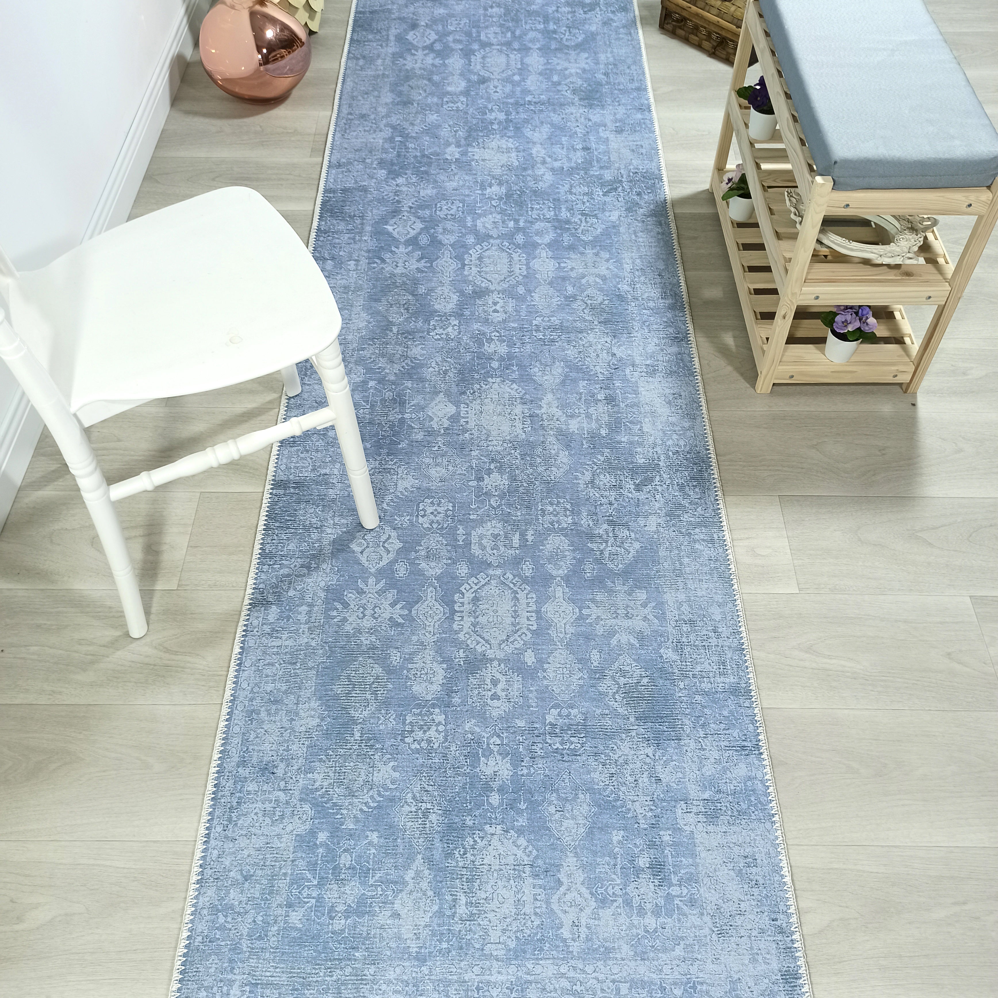 Turkish Gray Light Blue Vintage look Rug