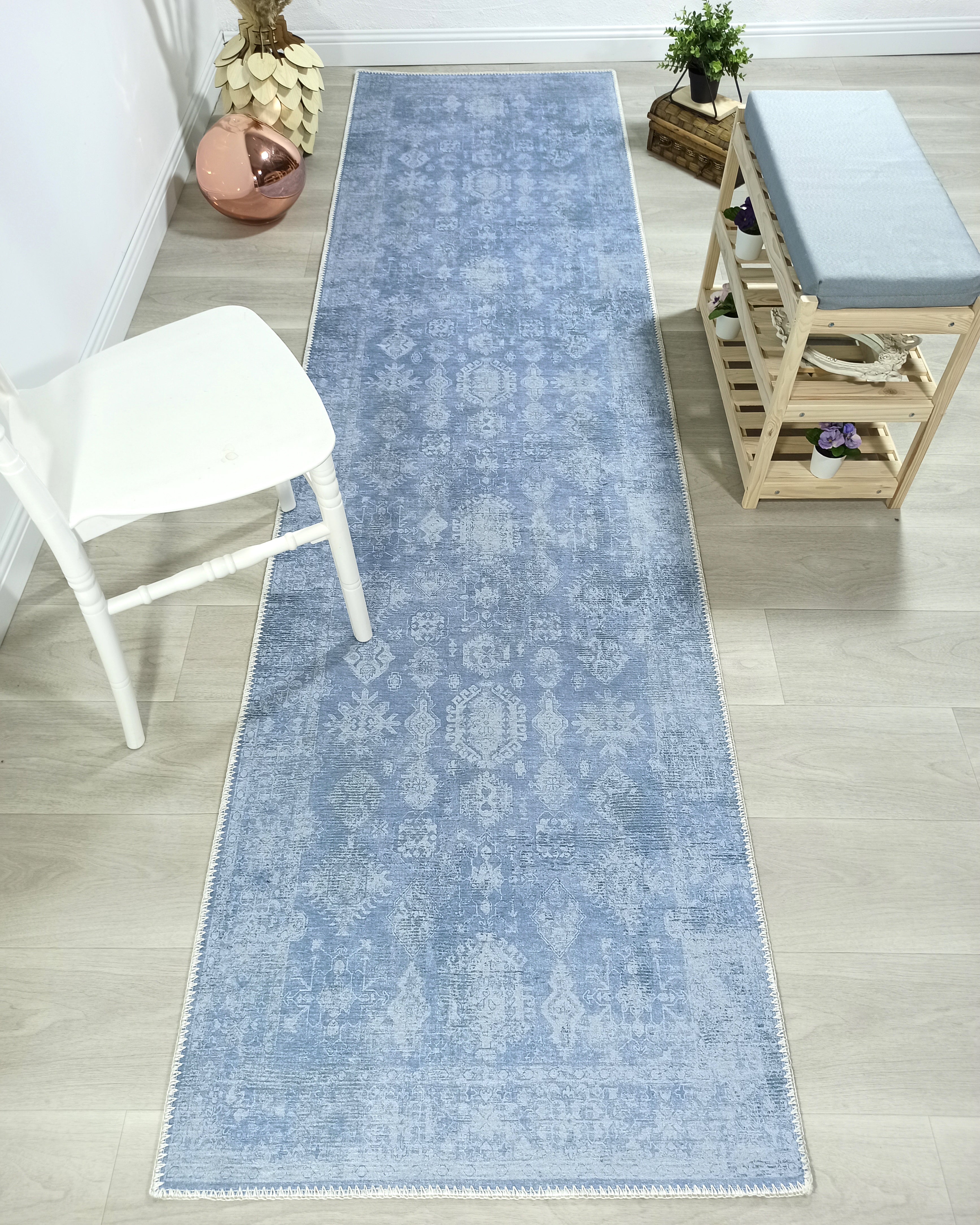 Turkish Gray Light Blue Vintage look Rug