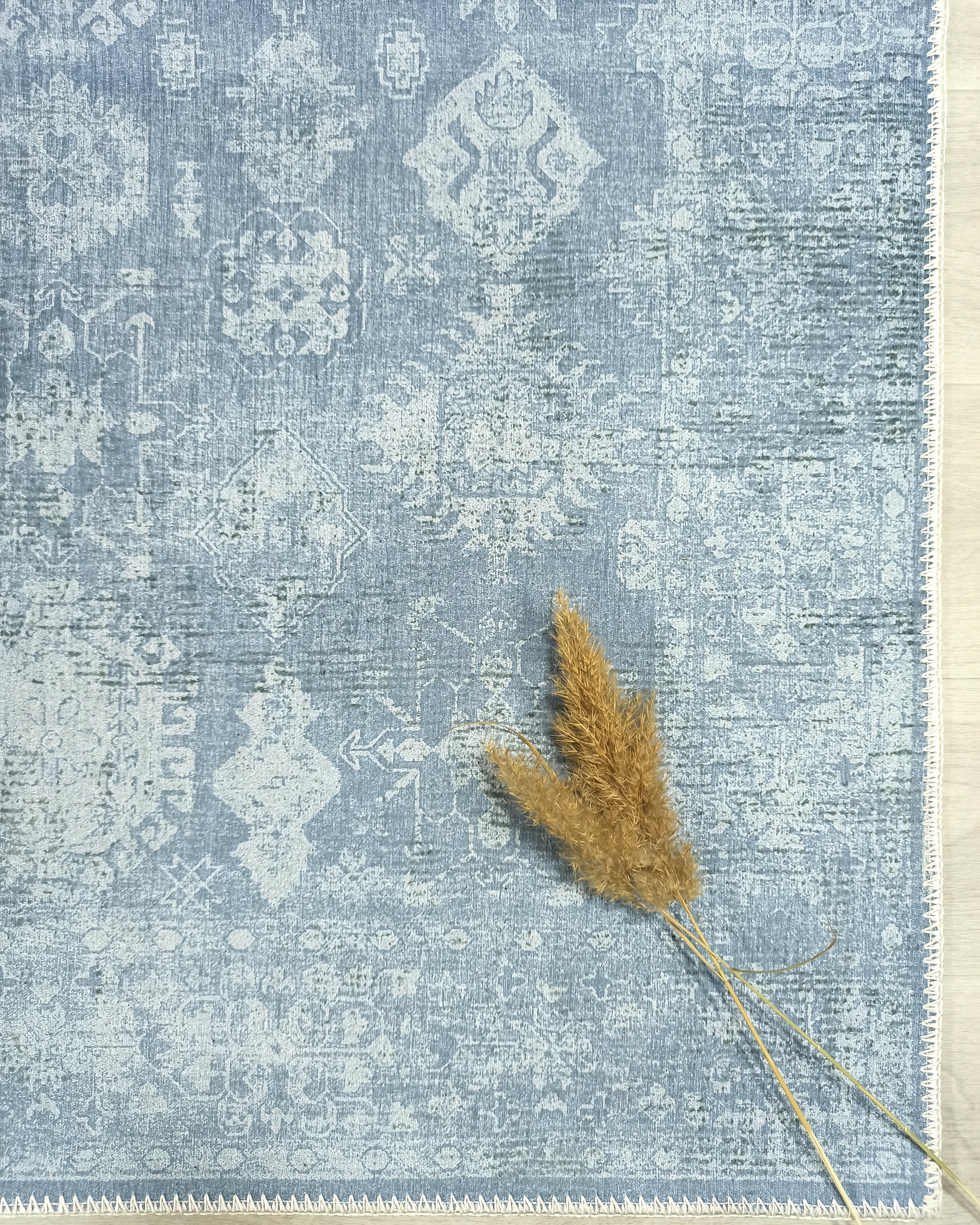 Turkish Gray Light Blue Vintage look Rug