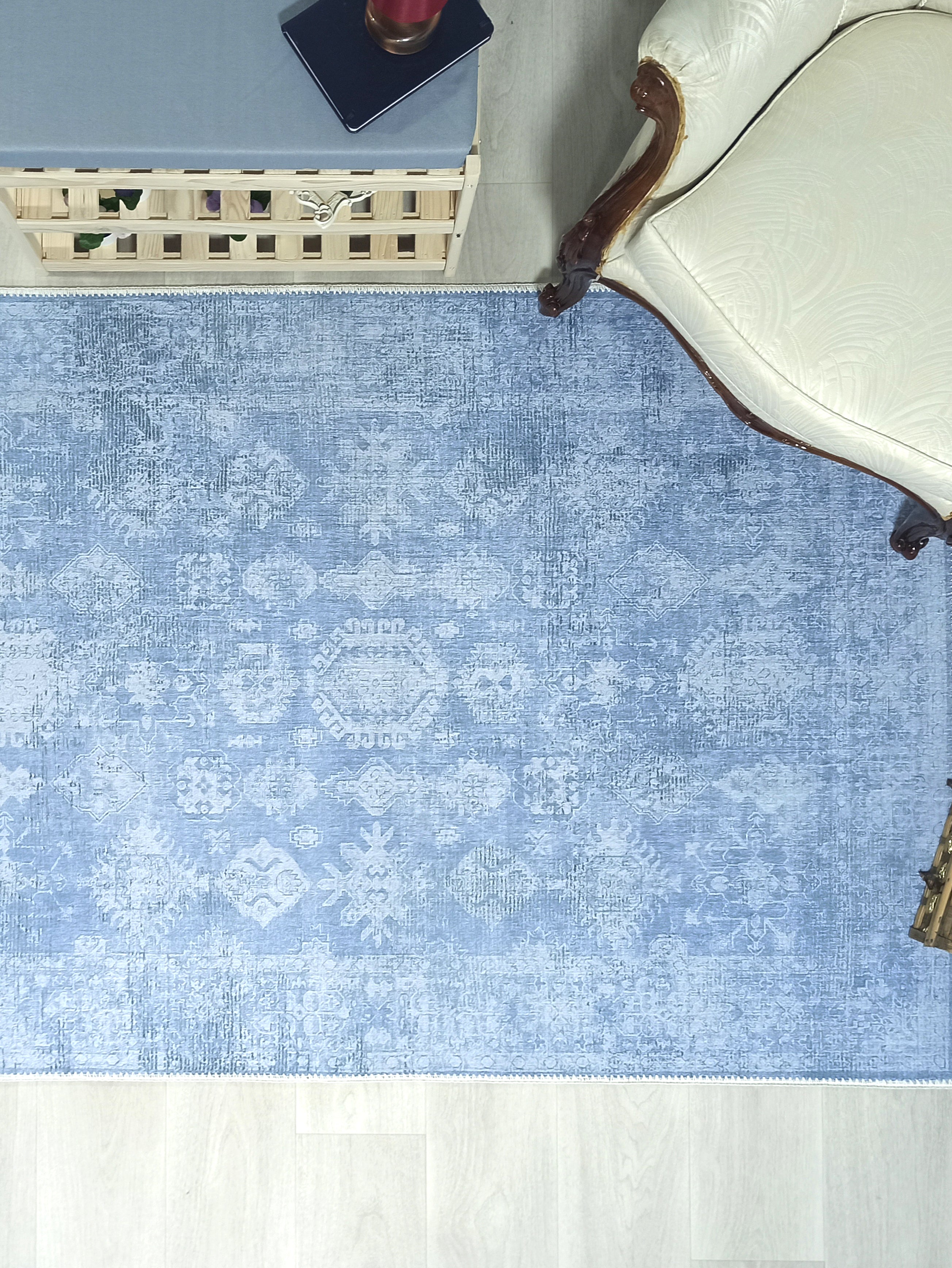 Turkish Gray Light Blue Vintage look Rug