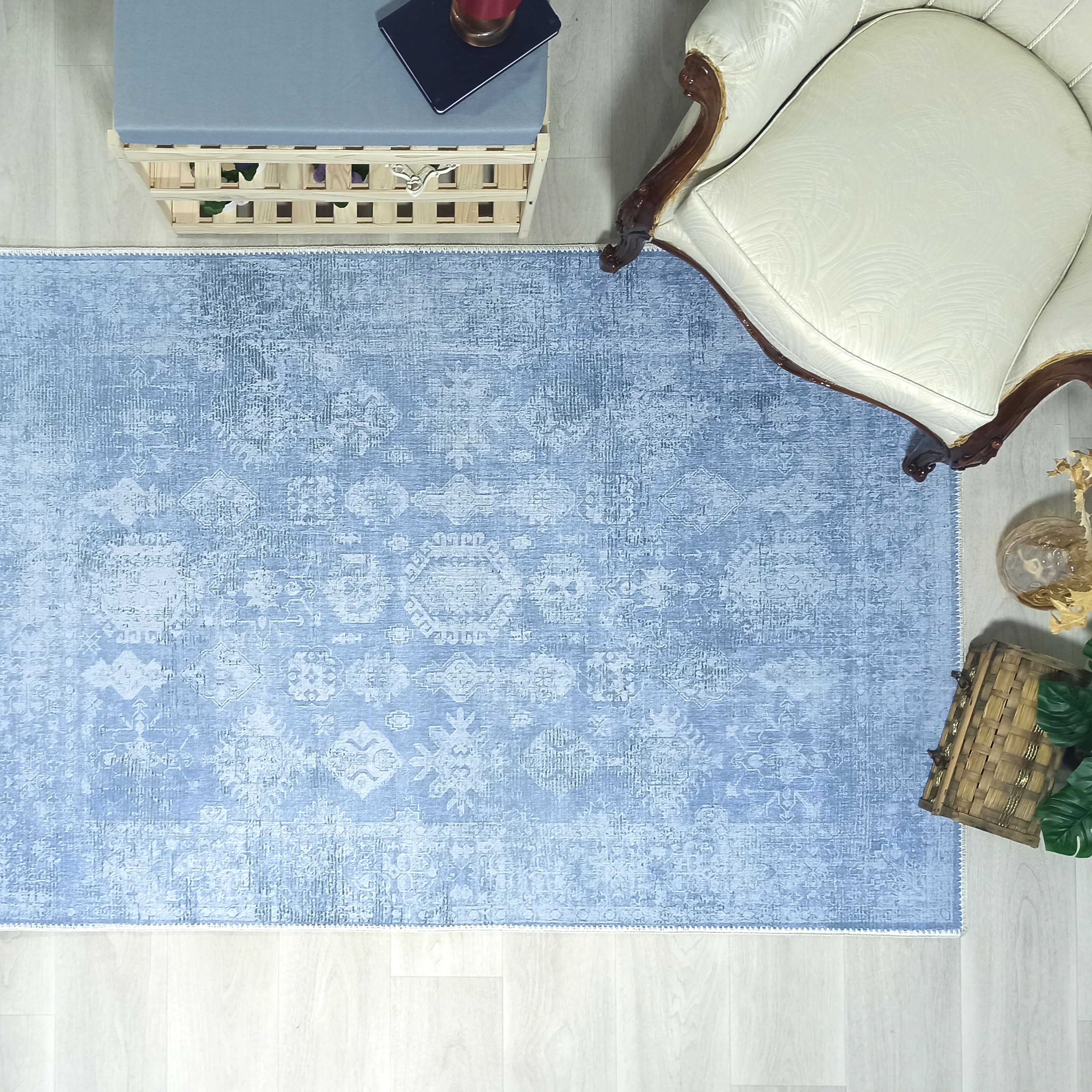 Turkish Gray Light Blue Vintage look Rug